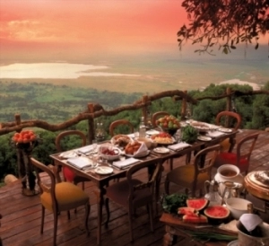 Ngorongoro Crater Lodge - deck overlooking the Crater