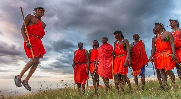 Massai jumping on Tanzania Safari at andBeyond