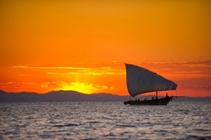 Dhow on Lake Malawi at sunset
