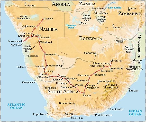Rovos Rail Luxury Namibia journey map