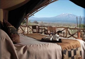 Satao Elerai Camp tent with a view of Kilimanjaro
